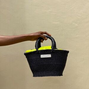 Rag & Bone Black and Neon Yellow Woven Tote